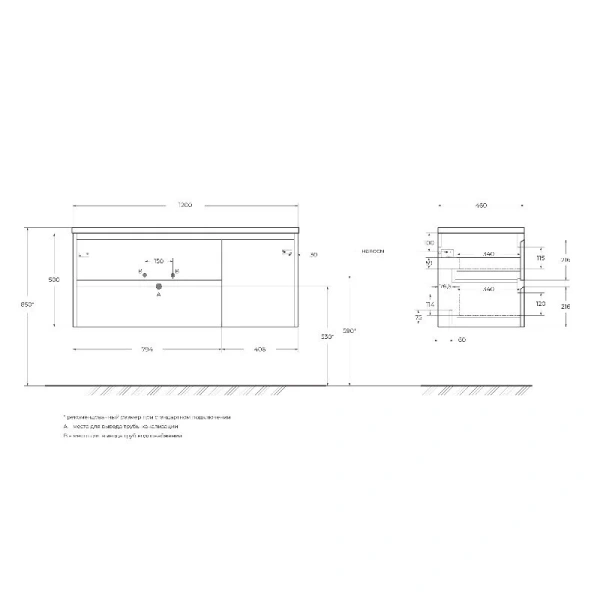 Тумба под раковину подвесная BelBagno Kraft 120 см правосторонняя rovere nebrasca nature KRAFT-1200-2C-1A-SO-RNN-R (детальная фотография), подвесная, пристенная