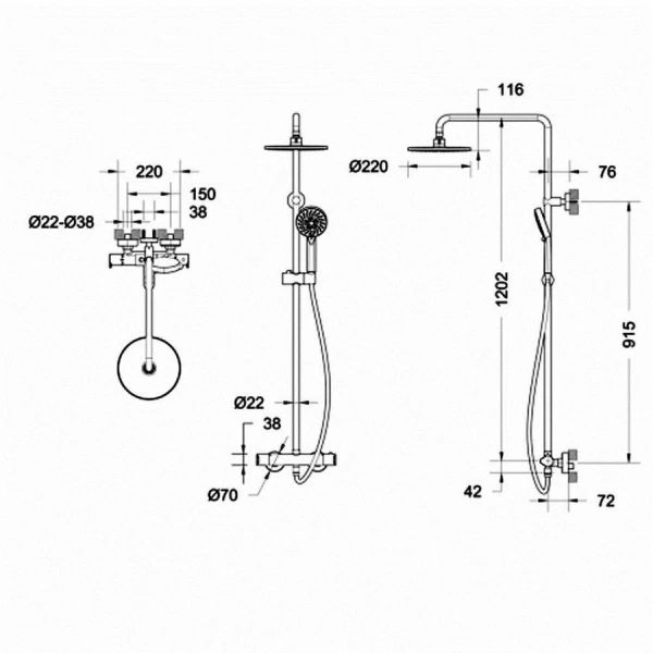 Душевая колонна с термостатическим смесителем для душа Bravat Waterfall F939114C-A2-RUS (детальная фотография), современные, hi-tech