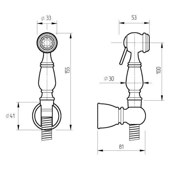 Гигиенический душ с держателем и шлангом Migliore Laura 20 декорированный (детальная фотография), комплект с лейкой, шлангом и держателем