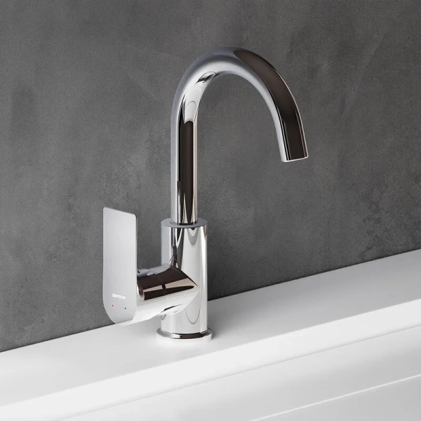 Смеситель для раковины Damixa Apollo 470220 с поворотным изливом (детальная фотография), хром, черные