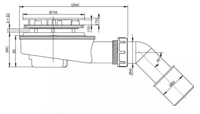Сифон для поддона Alcaplast хромированный A492CR (детальная фотография), в наличии