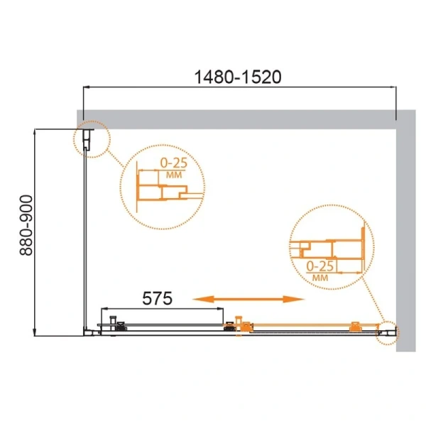 Душевой уголок Cezares Molveno 150x90 см стекло прозрачное MOLVENO-AH-11-150/90-C-Cr-IV (детальная фотография), прямоугольные