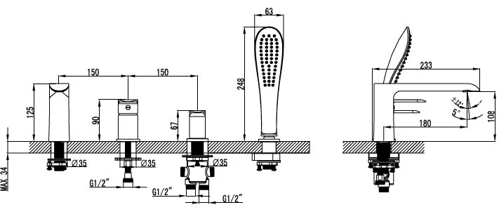 Смеситель для ванны IDDIS Calipso на борт CALSB42i07 (детальная фотография), для ванны