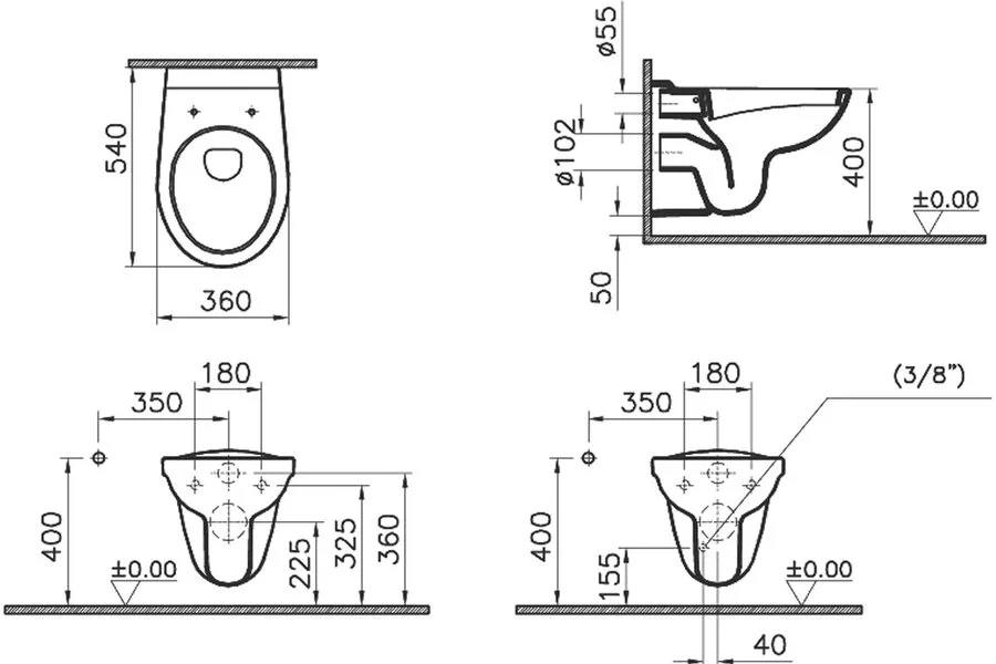 Унитаз подвесной VitrA Norm Fit без сиденья 6855B099-1777 (детальная фотография), подвесные, встраиваемые