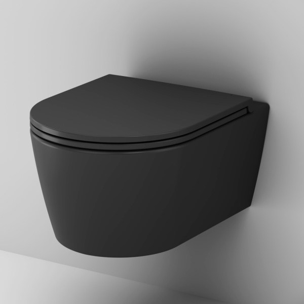 Унитаз подвесной Am.Pm Func черный матовый C8F1700MBSC (детальная фотография), безободковые, сиденье с микролифтом , с антивсплеском