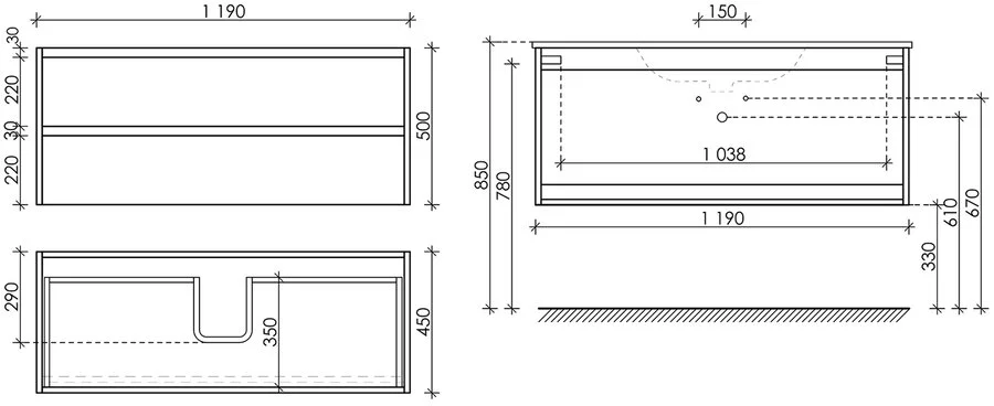 Тумба с раковиной подвесная Sancos Libra 120 см c двумя ящиками (детальная фотография), в наличии, по запросу