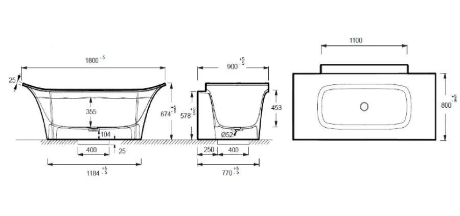 Ванна из искусственного камня Jacob Delafon Grands Boulevards 180x90 см белая E6D158-0 (детальная фотография), 180x80 см