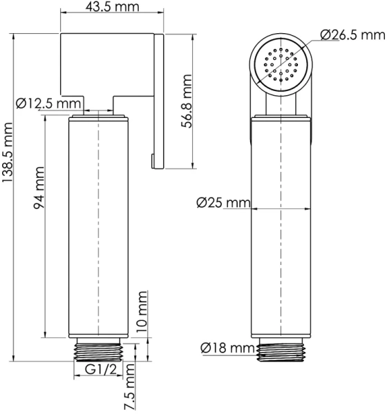 Гигиенический душ с держателем WasserKRAFT белый A232 (детальная фотография), комплект с лейкой, шлангом и держателем