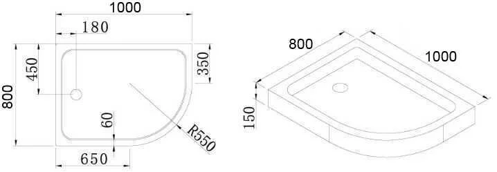 Душевой поддон Cezares Tray 100х80 см правый TRAY-A-RH-100/80-550-15-W-R (детальная фотография), низкие до 15 см