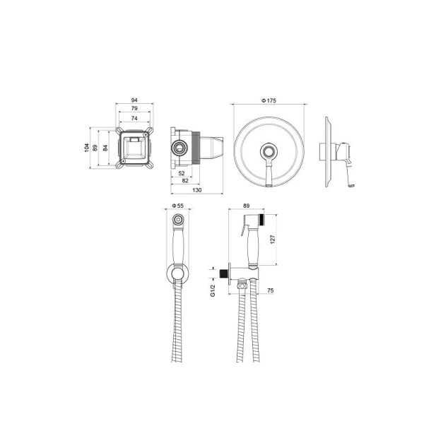 Гигиенический душ со смесителем Акватек Классик золото AQ1519PG (детальная фотография), для туалета