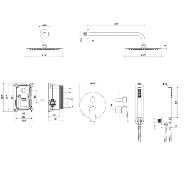 Душевой комплект Акватек Бетта черный матовый AQ1172MB (детальная фотография), душевые комплекты, наборы
