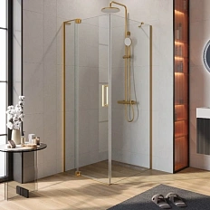 Душевой уголок Cezares Slider 80х90 см стекло прозрачное профиль брашированное золото