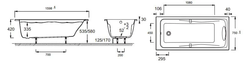 Ванна акриловая Jacob Delafon Odeon Up 160х75 см белая E6057RU-00 (детальная фотография), акриловые