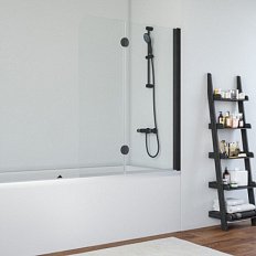 Душевая шторка на ванную профиль черный матовый стекло прозрачное Vegas-glass