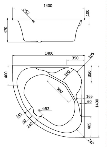 Ванна акриловая Santek Карибы 140х140 (детальная фотография), акриловые