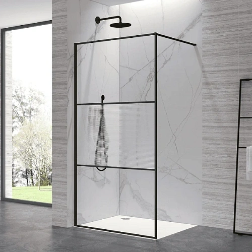 Душевая перегородка RGW Walk In WA-09B 100 см профиль черный, стекло рифлено-прозрачное - фото 1