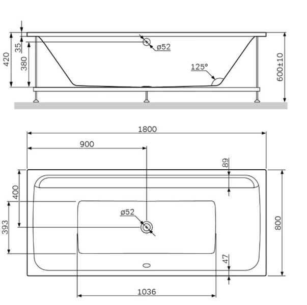 Ванна акриловая Am.Pm Inspire 2.0 180х80 см со шторкой WK52EB (детальная фотография), акриловые