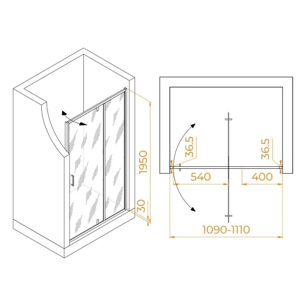 Душевая дверь в нишу RGW Leipzig LE-103 110 см профиль черный стекло прозрачное 711210311-14 (детальная фотография), современные, hi-tech