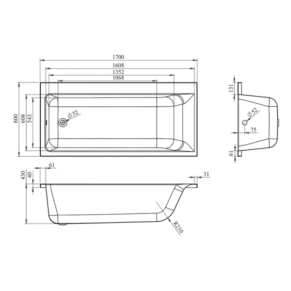 Ванна акриловая Lavinia Boho Catani 170x80 см левая 3712170L (детальная фотография), белые