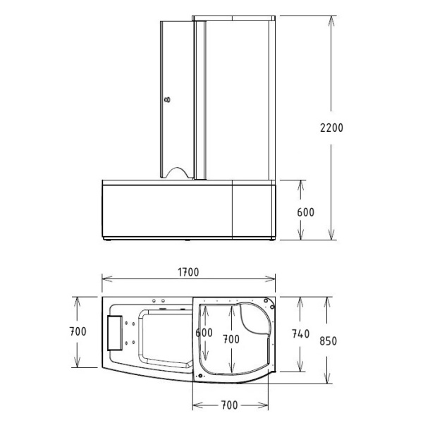 Акриловая ванна-кабина Gemy G8040-B 170х85 см (детальная фотография) index_1