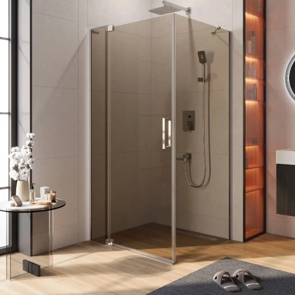 Душевой уголок Cezares Slider 100х90 см стекло бронзовое профиль хром SLIDER-AH-1-90-90/100-BR-Cr (детальная фотография)