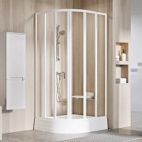 Полукруглый душевой уголок, профиль белый, стекло прозрачное, Ravak Supernova SKKP6-90 32070100Z1