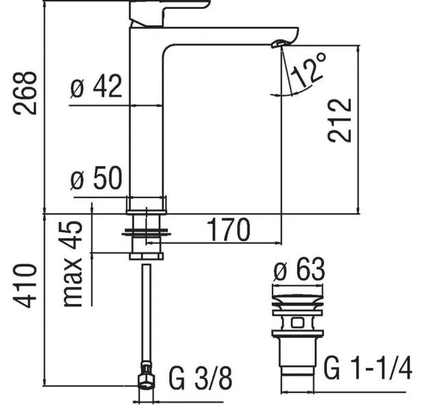 Смеситель для раковины Nobili ABC высокий AB87128/2CR (детальная фотография), для раковины