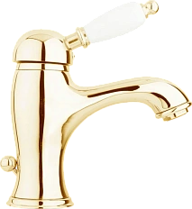 Смеситель для раковины Cezares Elite золото 24 карат, ручка белая