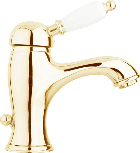 Смеситель для раковины Cezares Elite золото 24 карат, ручка белая - фото 3