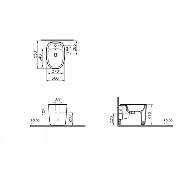 Биде напольное VitrA Plural белое 7816B403-0288 (детальная фотография), современные, hi-tech