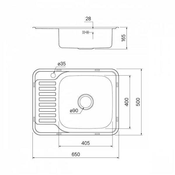 Мойка для кухни IDDIS Basic 65 см чаша справа полированная BAS65PRi77 (детальная фотография), прямоугольной формы
