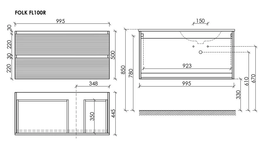 Тумба под раковину подвесная Sancos Folk 100 см правая grey soft FL100RGS (детальная фотография), подвесная, пристенная