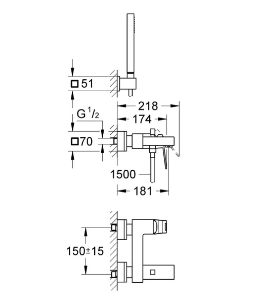 Смеситель для ванны Grohe Eurocube 23141000 (детальная фотография), для ванны