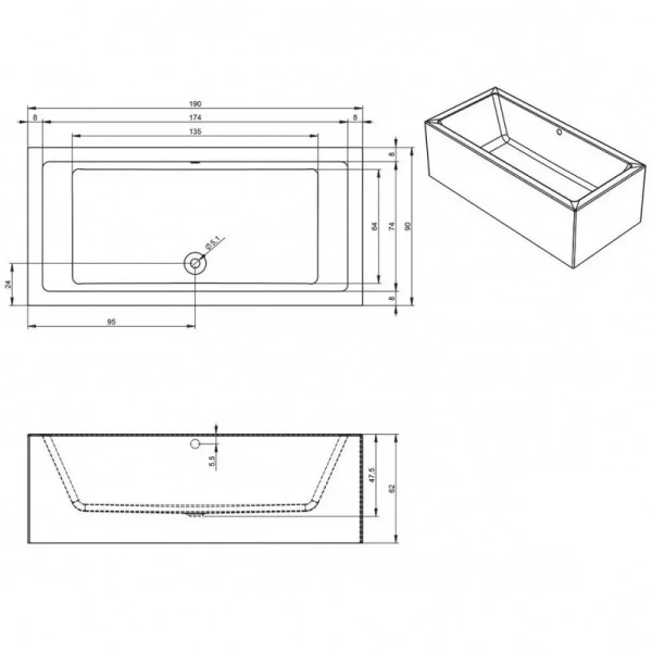 Акриловая ванна Riho Lugo Plug & Play B136014005/B136015005, 190 x 90 см, левая/правая, цвет белый (детальная фотография), акриловые