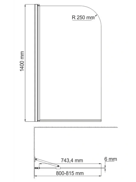 Шторка для ванны WasserKRAFT Leine 80x140 см профиль белый 35P01-80WHITE Fixed (детальная фотография), 80 см