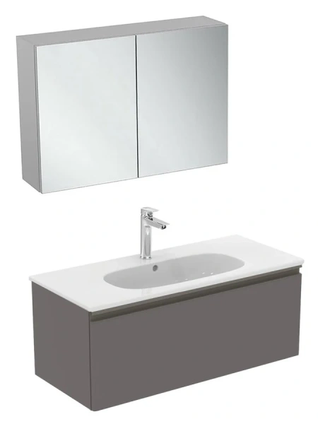 Тумба под раковину подвесная Ideal Standard Tesi 100 см серо-коричневый темный матовый T0048PU (детальная фотография), подвесная, пристенная