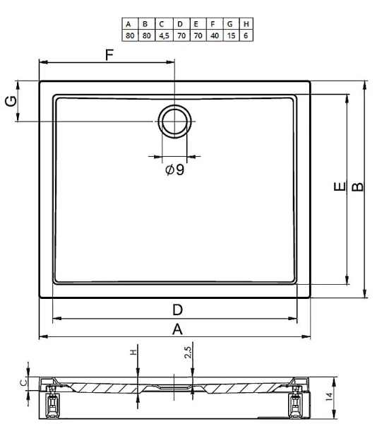 Душевой поддон акриловый белый с панелью Riho Davos 249 80x80 см D002005005 (детальная фотография), квадратные