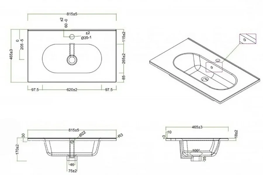 Раковина мебельная BelBagno Love 80 см керамическая LOV-800-LVB (детальная фотография), современные, hi-tech