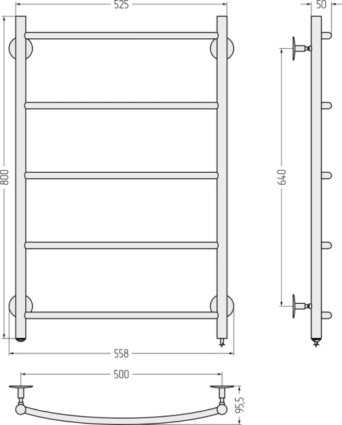 Полотенцесушитель электрический Стилье Формат 40 53x80 см лесенка 00540-8050 (детальная фотография), электрические скрытого подключения, левое подключение