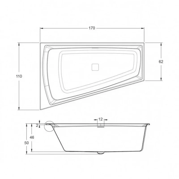 Ванна акриловая Riho Still Smart B101009005 170х110 см заполнение через перелив (детальная фотография), акриловые