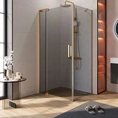 Душевой уголок Cezares Slider 80х100 см стекло серое профиль брашированное золото