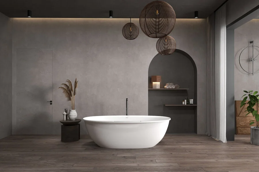 Ванна из искусственного камня Abber Stein 170x85 см белая матовая AS9631 (детальная фотография), отдельностоящие