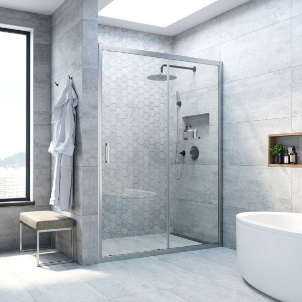 Душевая дверь профиль матовый хром стекло прозрачное Vegas-glass ZP NOVO 100 07 01 (детальная фотография)