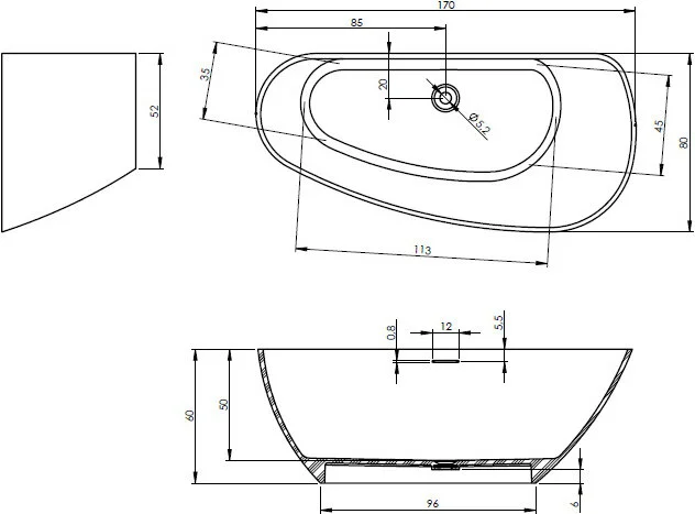Ванна из искусственного камня Riho Granada B120001105, 170 x 80 см, левая, белый матовый (детальная фотография), приставные