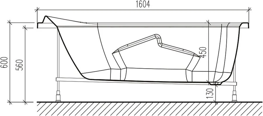 Акриловая ванна Eurolux Onta E1016075027, 160 х 75 см, белая (детальная фотография), прямоугольные