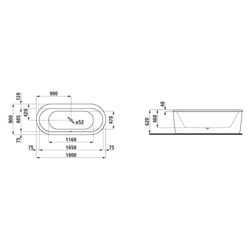 Ванна с гидромассажной системой 645 Laufen Solutions 2.2451.2.000.645.1 (детальная фотография), акриловые