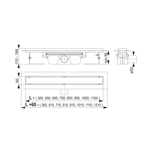 Душевой лоток Alcaplast 75 см без решетки APZ6-750 (детальная фотография), матовый хром