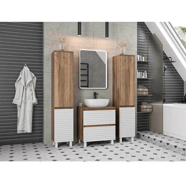 Шкаф-пенал Brevita Dakota 35 см дуб галифакс олово/белый, левый DAK-050350-19/01Л (детальная фотография), окрашенные, под структуру дерева, декорированные