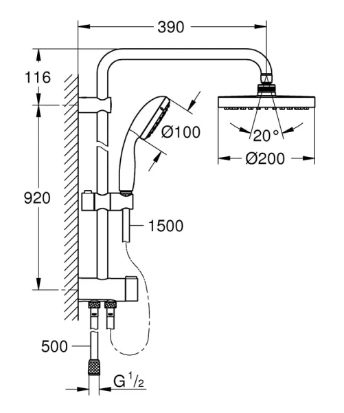 Душевая стойка Grohe New Tempesta 200 26452001 (детальная фотография), современные, hi-tech