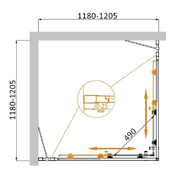 Душевой уголок Cezares Molveno 120х120 см стекло прозрачное профиль золото MOLVENO-A-22-90+30-C-BORO-IV (детальная фотография), квадратные